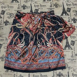 Richie Taylor Black/Multi Pasley Print Silk Faux Wrap Skirt Size S